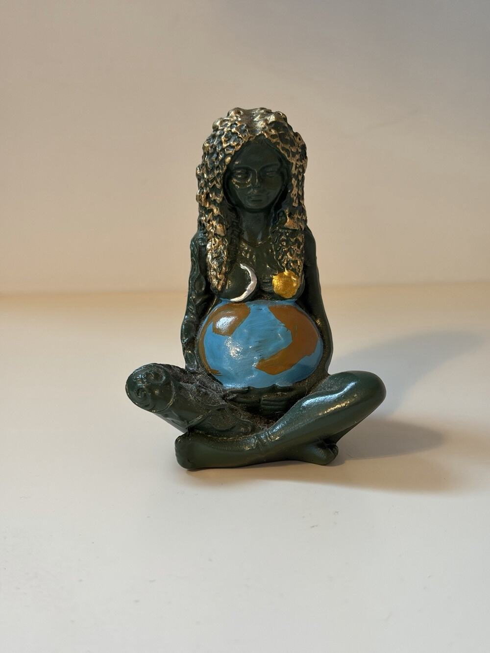 Mother Earth Hand Painted Figurine 2.75” Tall Green